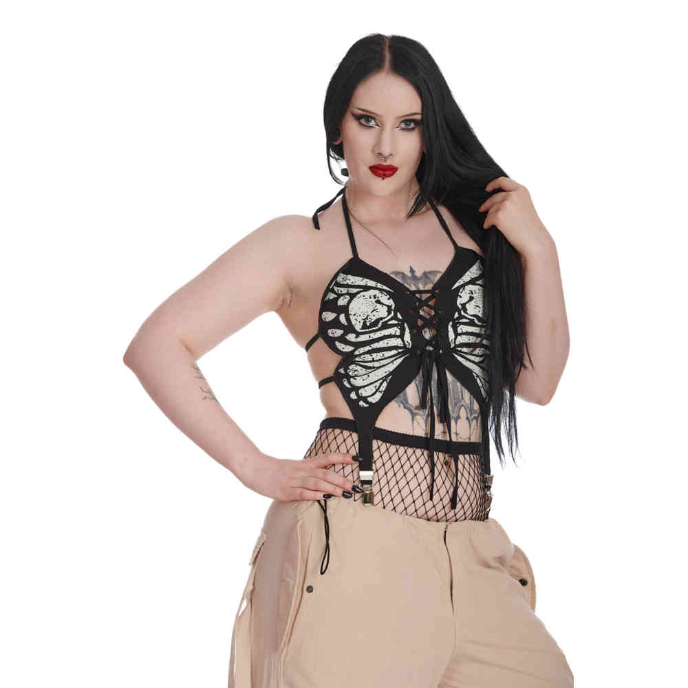 Banned - Lucasta Skeleton Butterfly Crop top - Schwarz